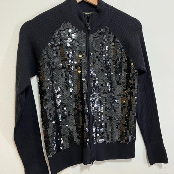 Forever 21 Women's Black Full Zipper Sequin Sweater Size Small - Picture 1 of 7